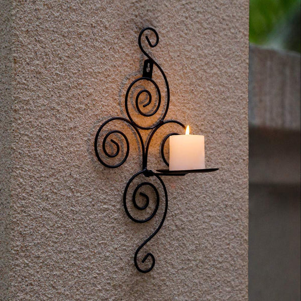 Elegant Swirl Wall-Mounted Candle Holder – Black Metal Sconce